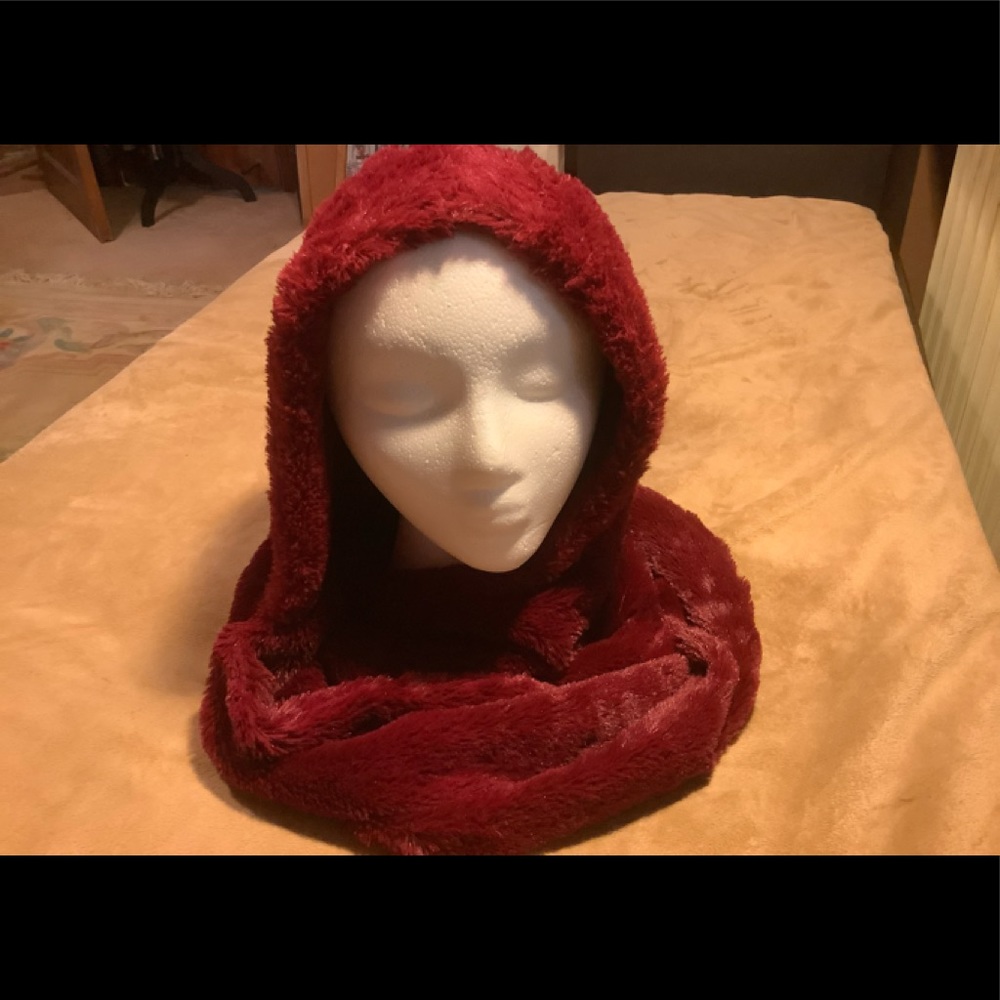 Infinity Scarf, Wine color hat & scarf all in one